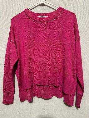 NWT DKNY Rhinestone Studded Oversized Boxy Split Hem Sweater - size XS
